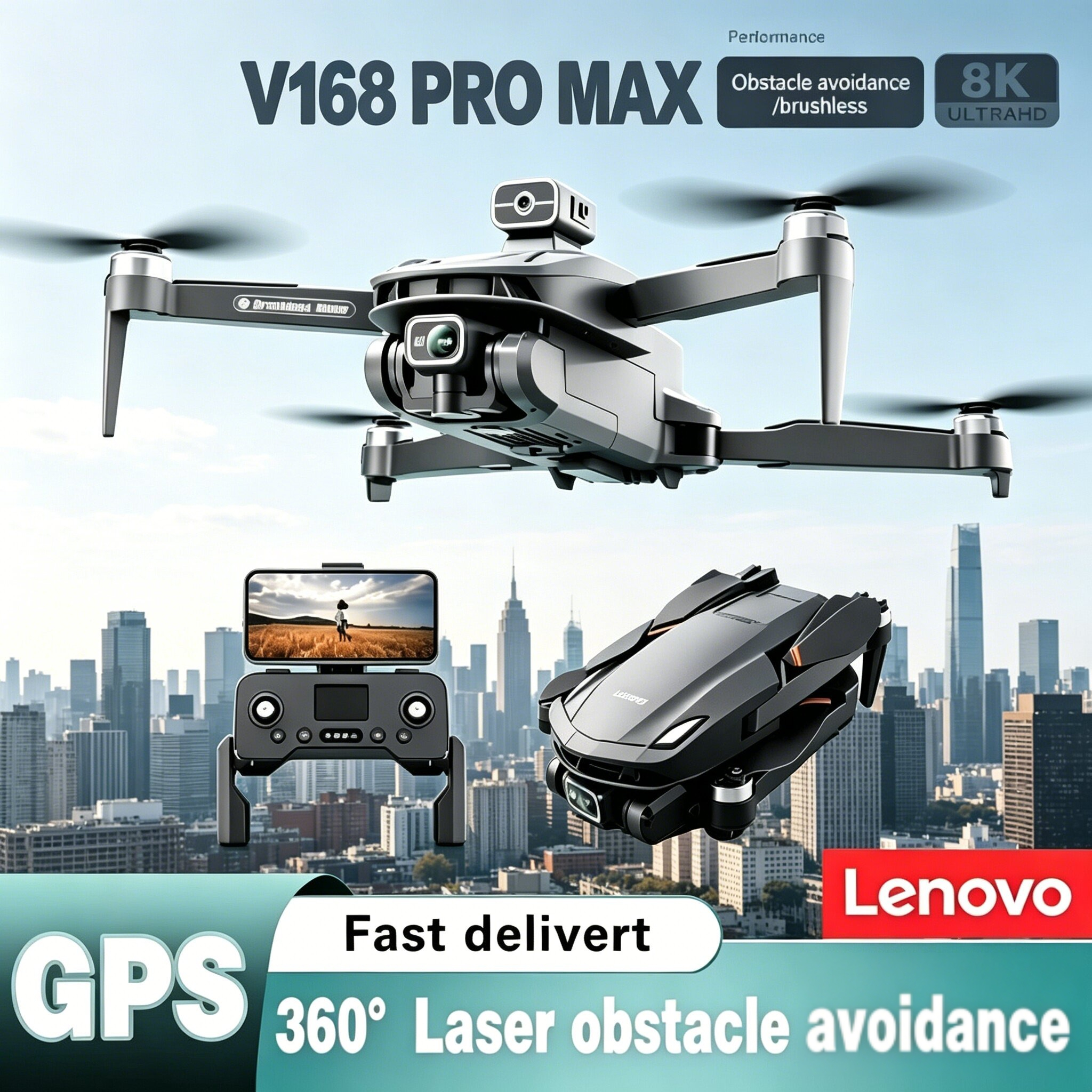 Lenovo V168 Drone 4K Professin - Drone Camera Wide Angle のレビューと価格